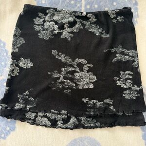 Free People Black Mini Skirt with Silver Floral Print